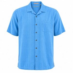 Caribbean Mens Shirt XL Linen Cotton Blue Camp Tropical Vacation Coastal Summer